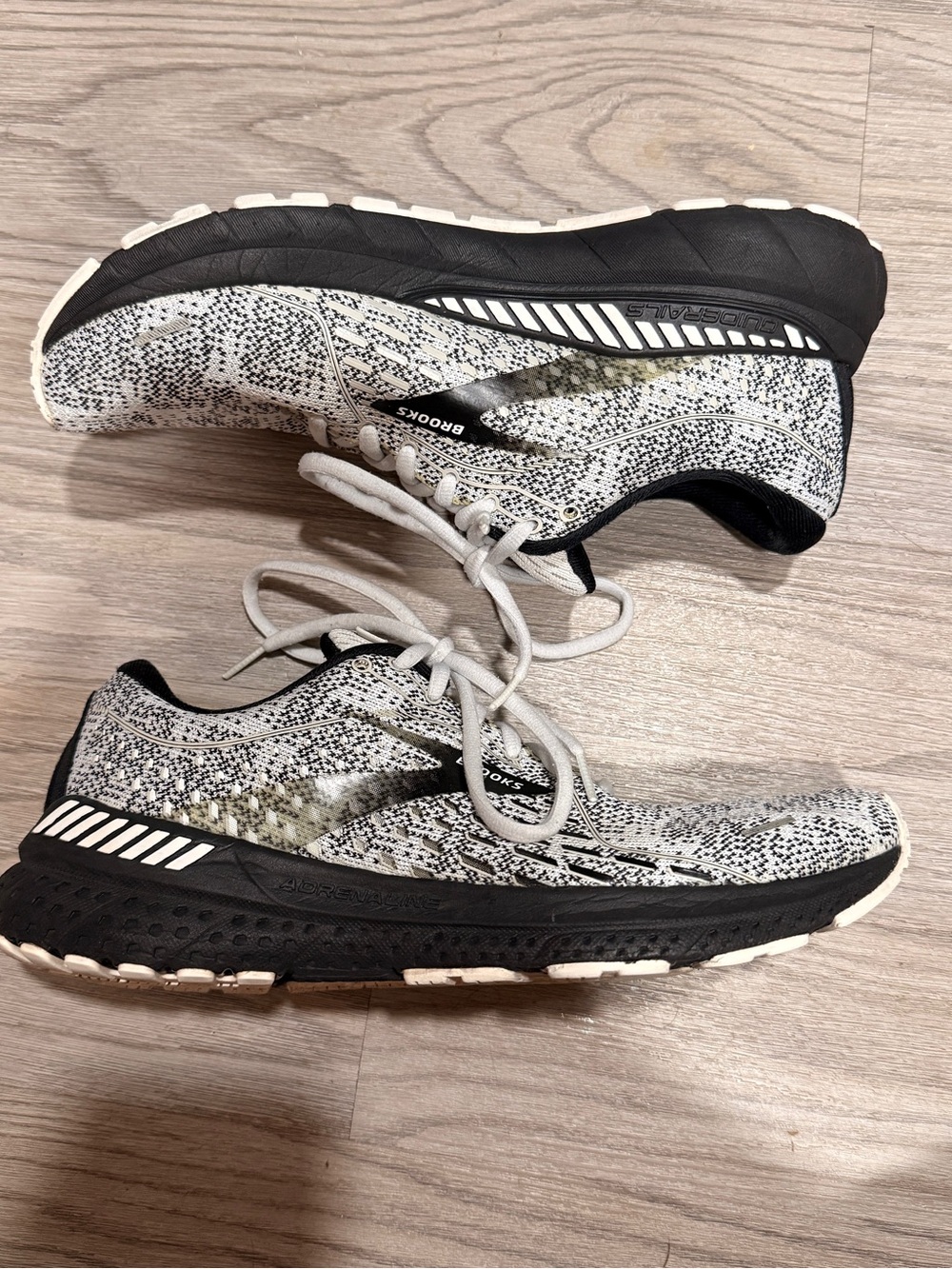 Brooks black, white and gray knit running shoes